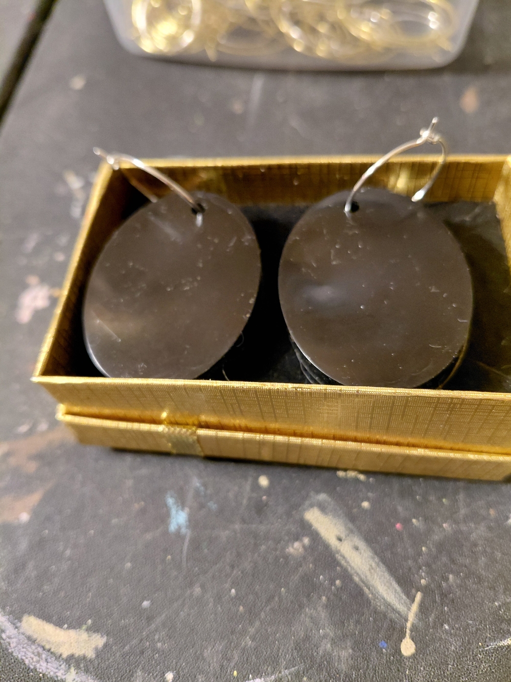 Black Oval Drop Earrings - Unbranded